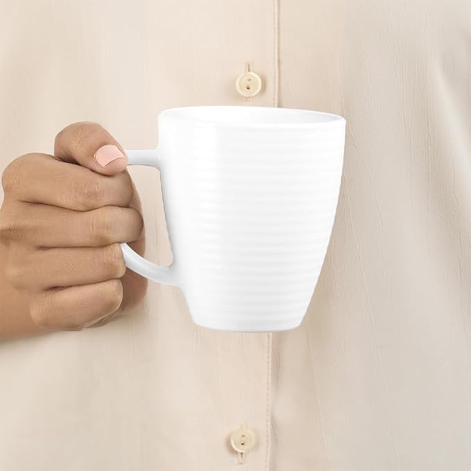 Larah by BOROSIL Orbit White Opalware Mug, Set of 2 Tea/Coffee Cups - Image 3